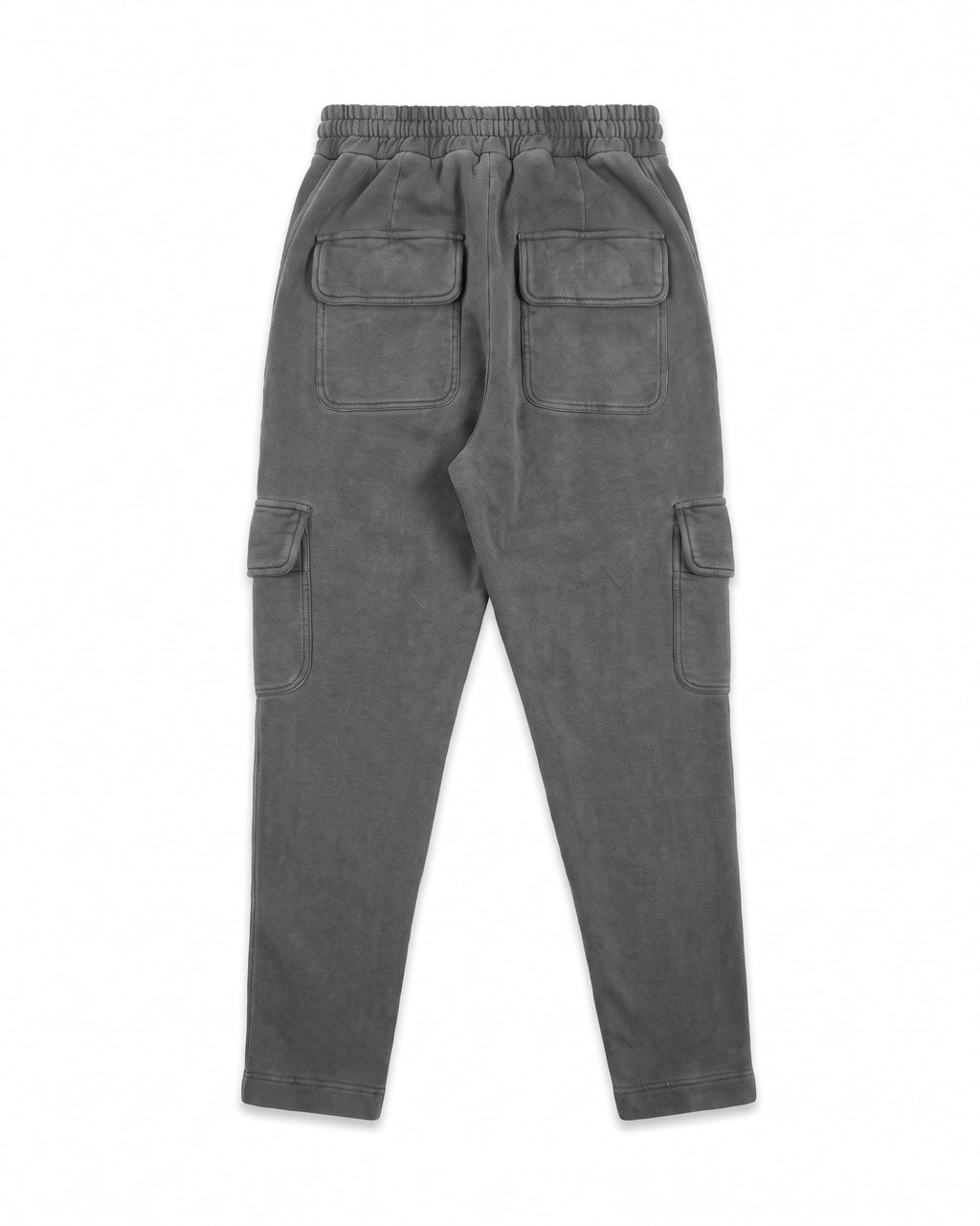 Jogger cargo in felpa grigio antracite slavato con zip frontale – vista posteriore