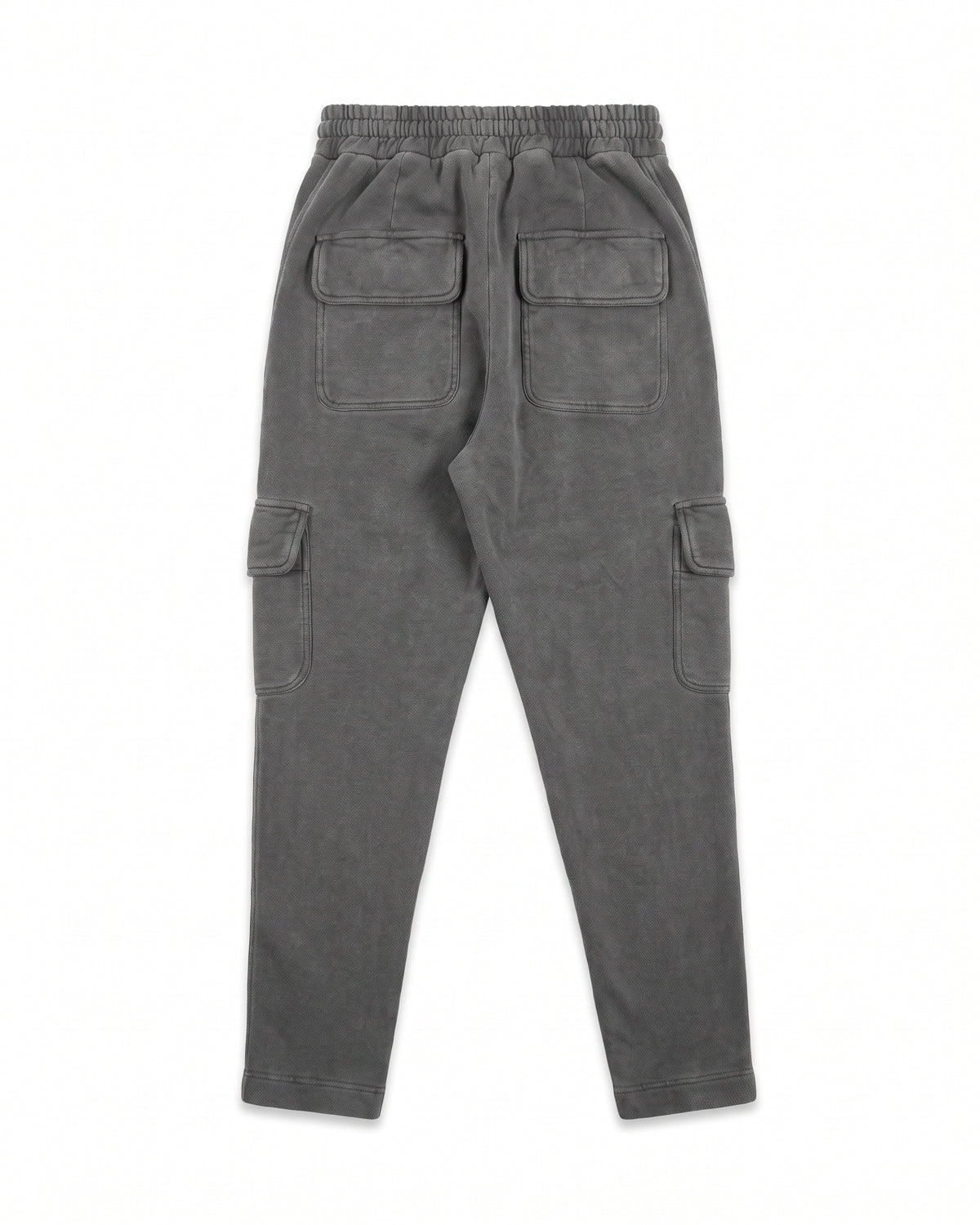 Jogger cargo in felpa grigio antracite slavato con zip frontale – vista posteriore