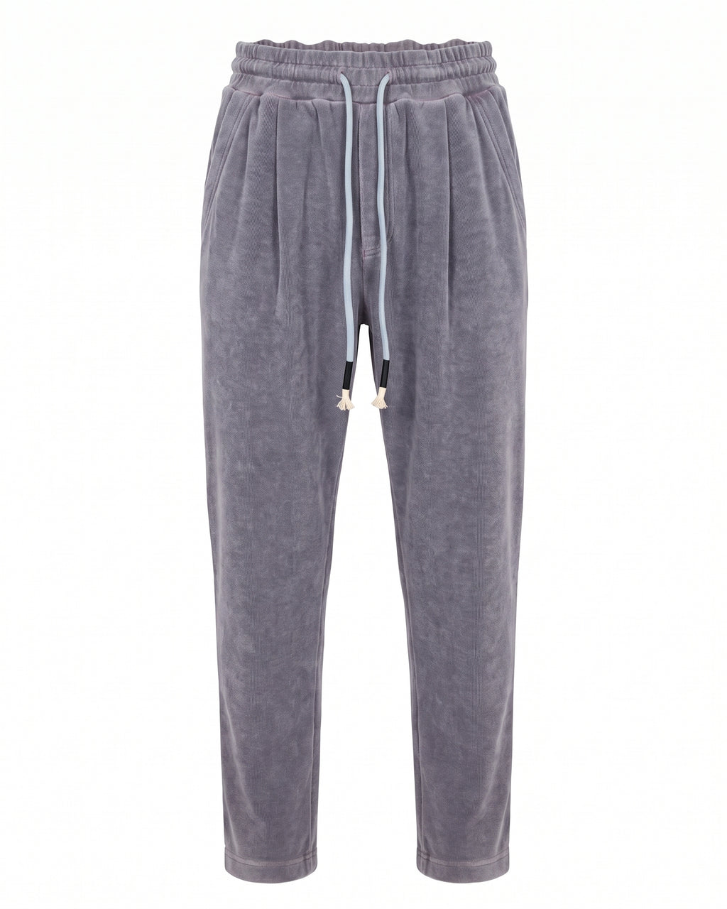 Jogger in ciniglia grigio malva con coulisse bianca – vista frontale