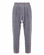 Jogger in ciniglia grigio malva con coulisse bianca – vista frontale