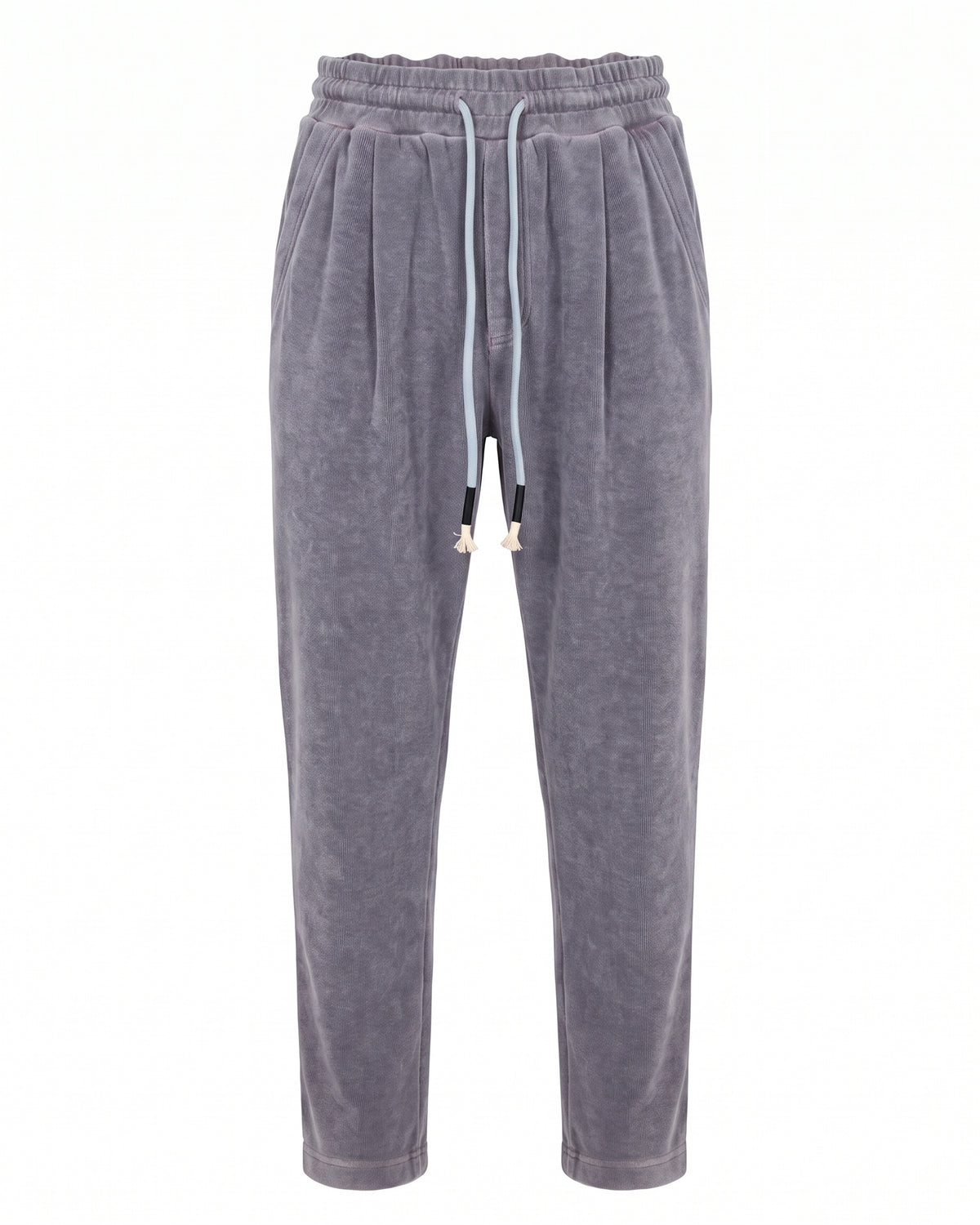 Jogger in ciniglia grigio malva con coulisse bianca – vista frontale