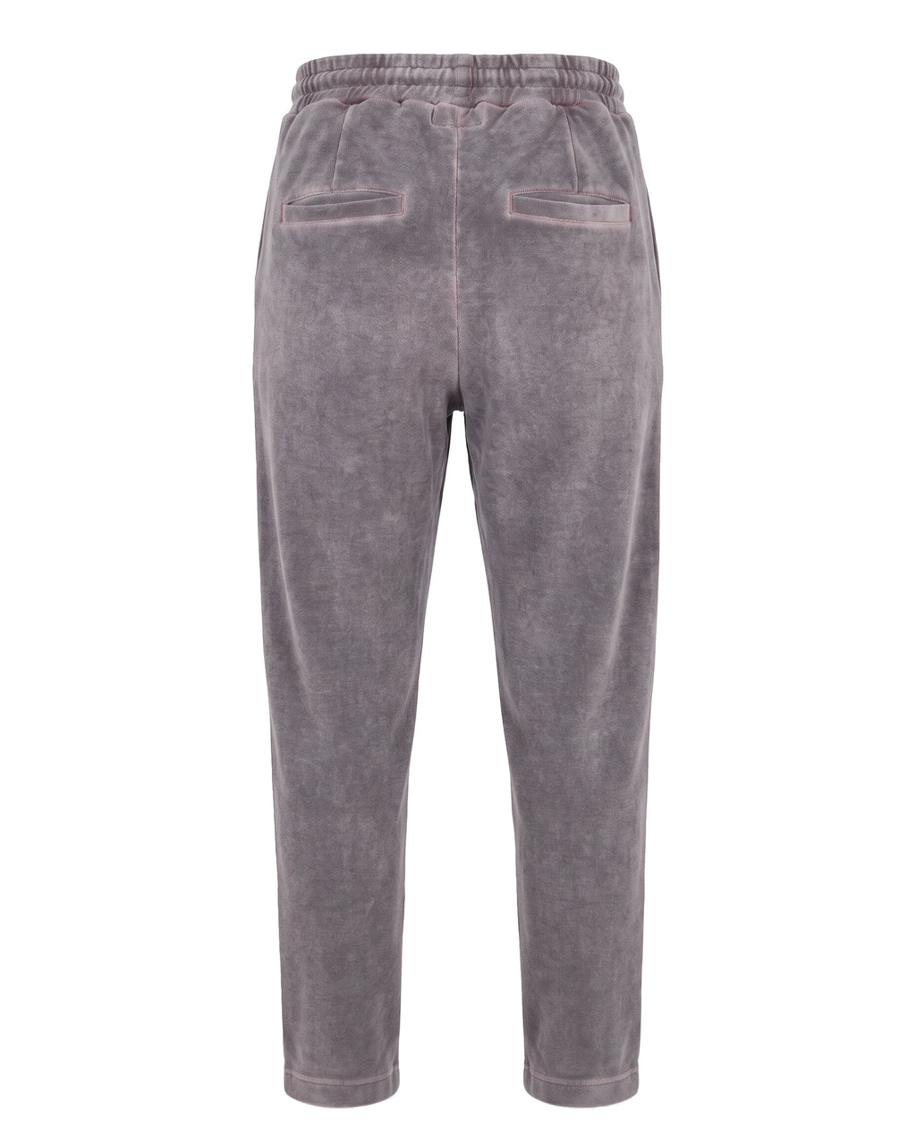 Jogger in ciniglia grigio malva con coulisse bianca – vista posteriore