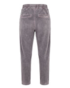 Jogger in ciniglia grigio malva con coulisse bianca – vista posteriore