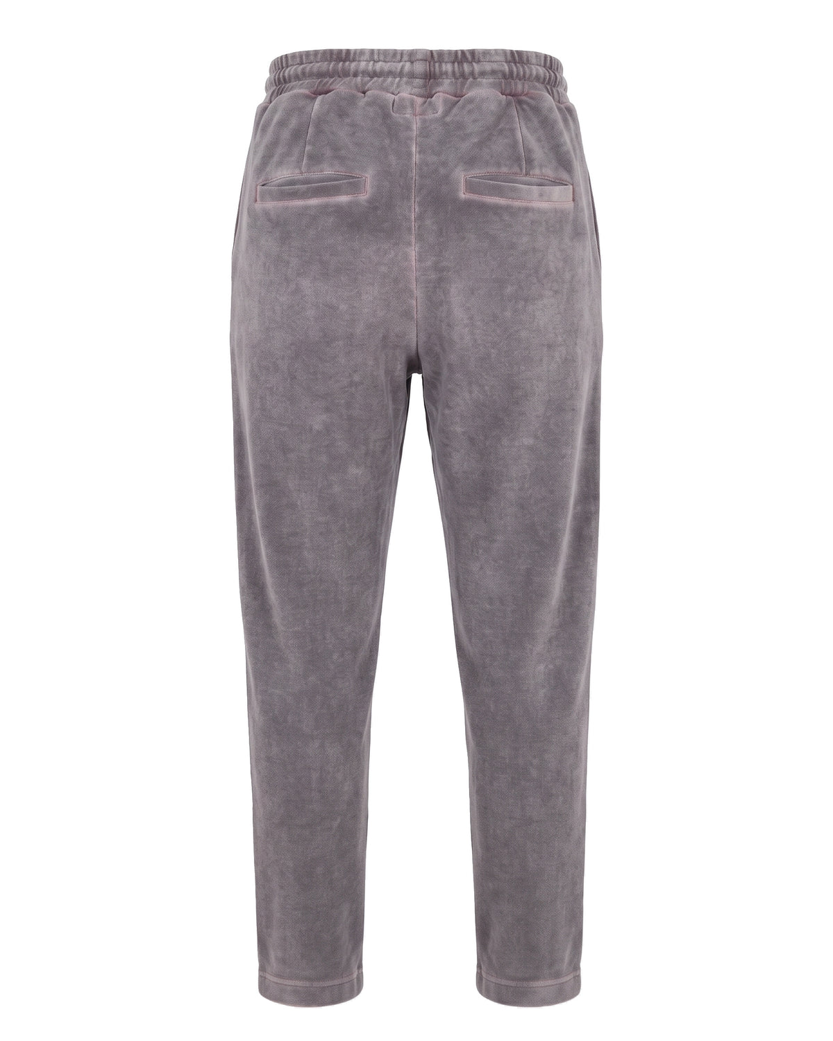 Jogger in ciniglia grigio malva con coulisse bianca – vista posteriore