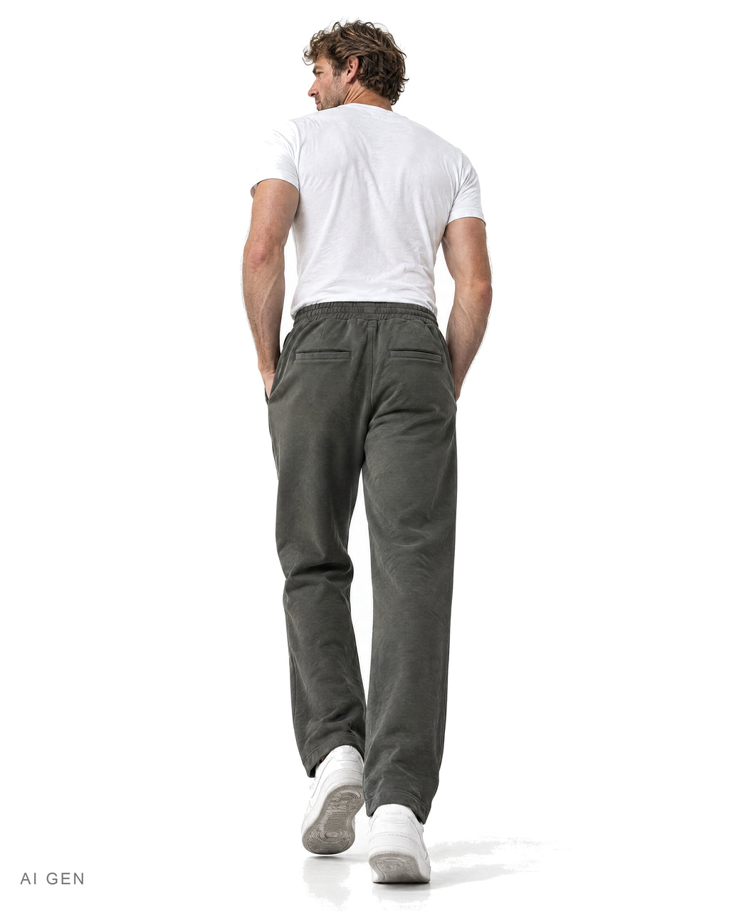 CINQUE TASCHE – jogger in felpa grigio antracite con coulisse, indossato da un modello – vista posteriore