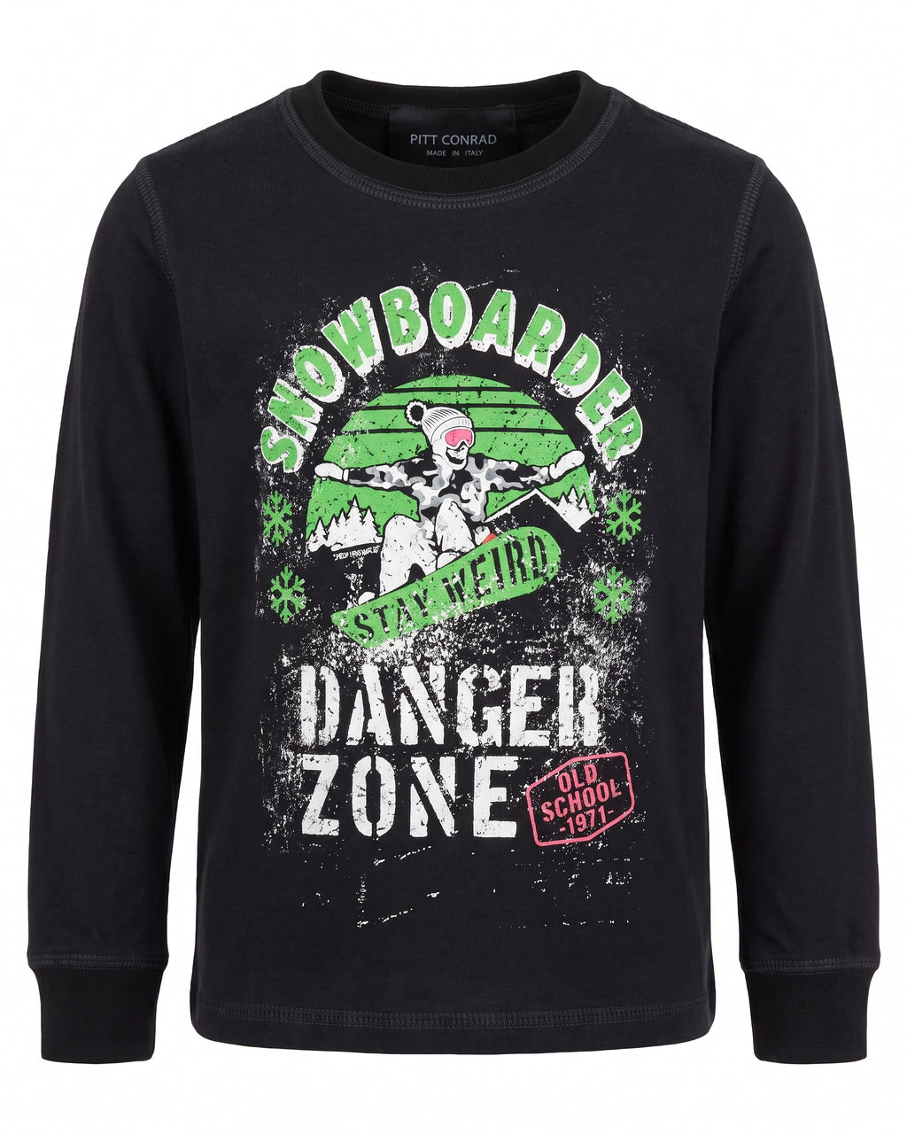 Maglia nera maniche lunghe Snowboarder Danger Zone – vista frontale