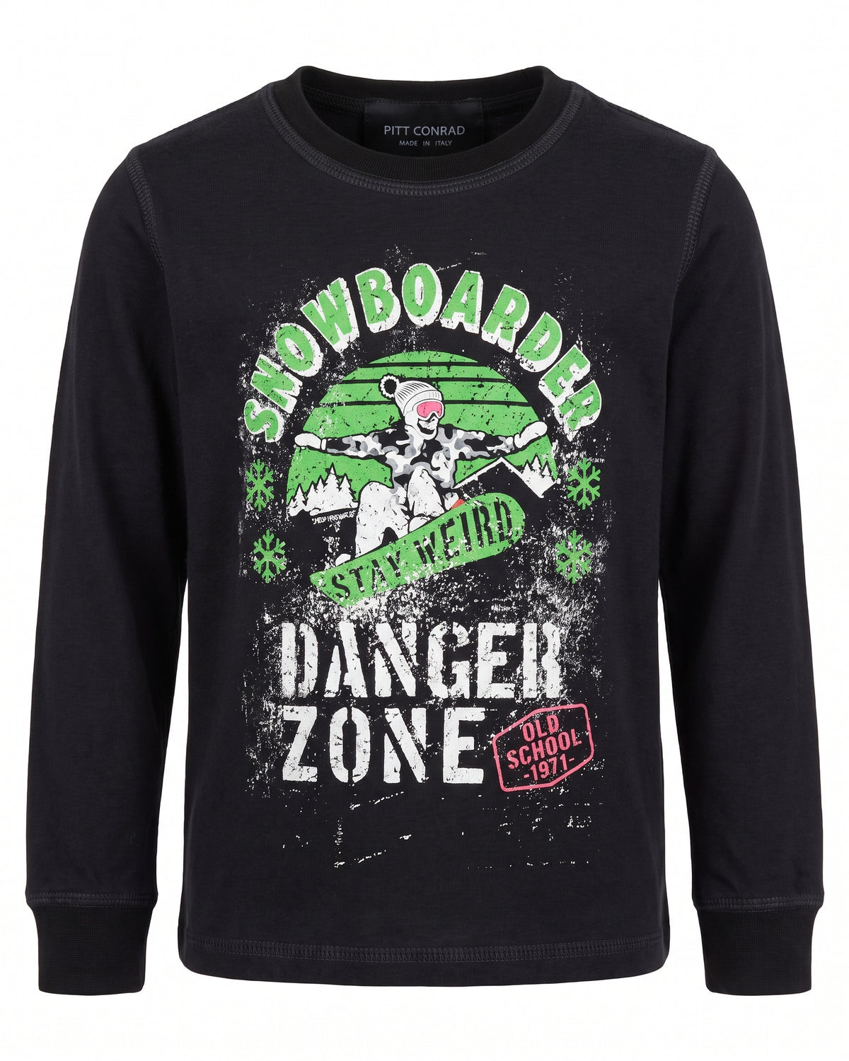 Maglia nera maniche lunghe Snowboarder Danger Zone – vista frontale