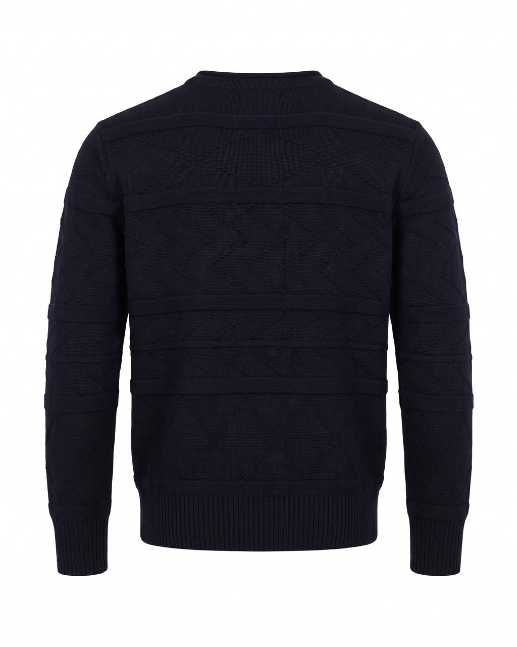 Maglione girocollo blu navy con trama chevron in rilievo – vista posteriore