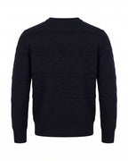 Maglione girocollo blu navy con trama chevron in rilievo – vista posteriore