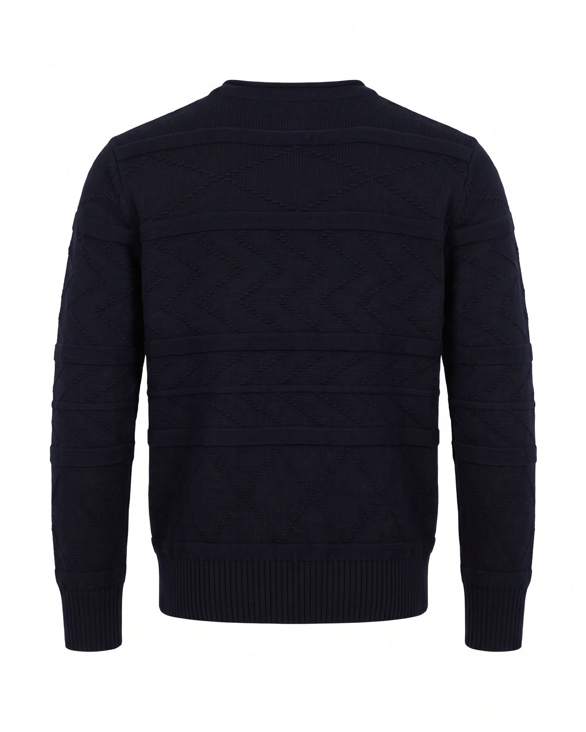 Maglione girocollo blu navy con trama chevron in rilievo – vista posteriore