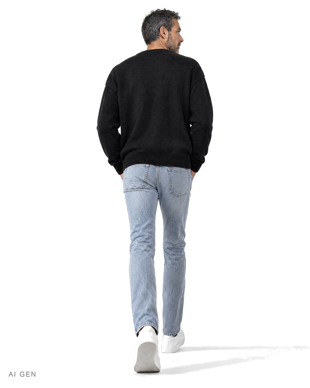 BLU DINNER – maglione girocollo nero oversize, indossato da un modello – vista posteriore