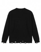 Maglione girocollo nero a coste effetto distrutto – vista posteriore