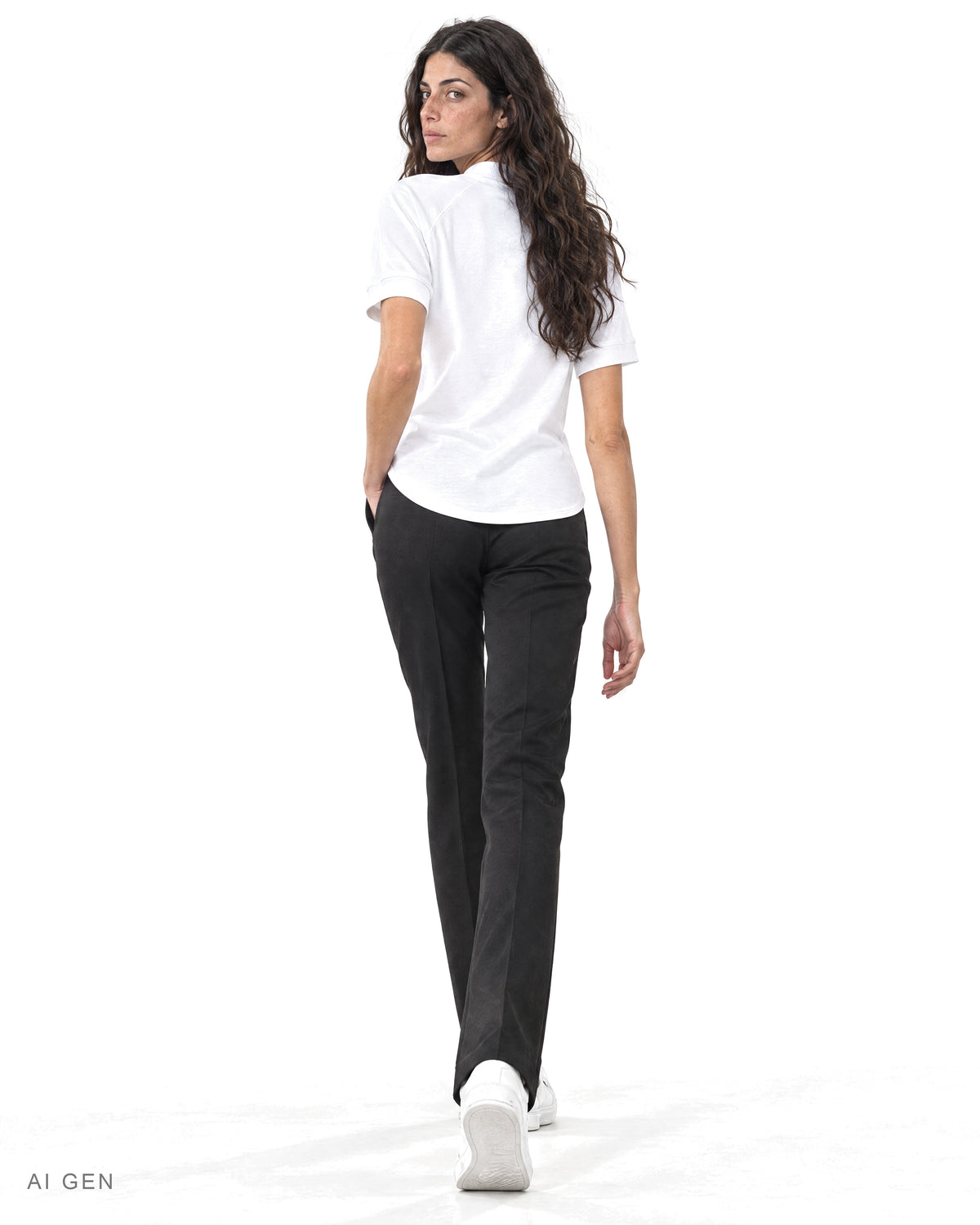 TECH PRIME – t-shirt bianca a collo alto con maniche raglan, indossata da una modella – vista posteriore