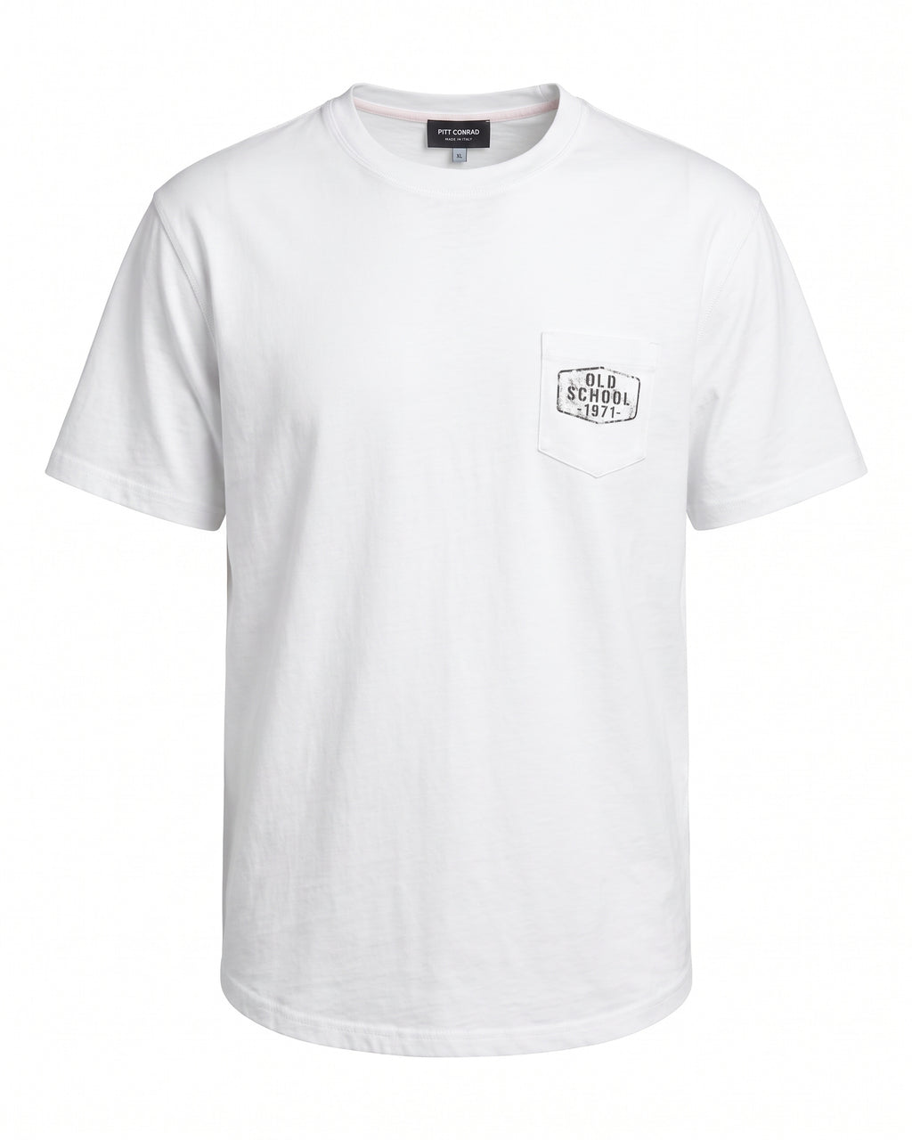 T-shirt bianca con taschino Old School 1971 – vista frontale