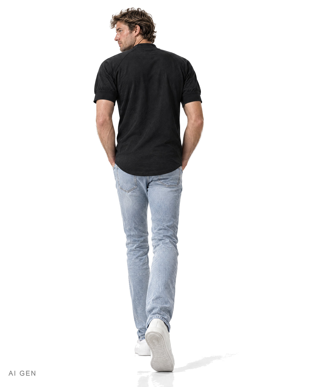 TECH PRIME – t-shirt nera a collo alto con maniche raglan, indossata da un modello – vista posteriore