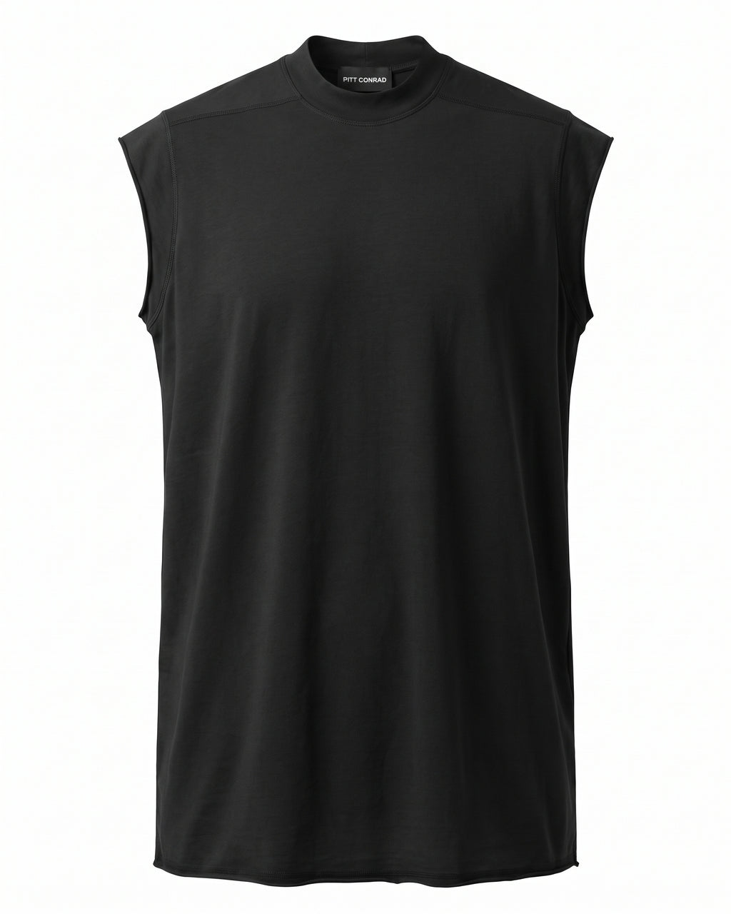 T-shirt smanicata oversize nera collo alto Pitt Conrad – vista frontale
