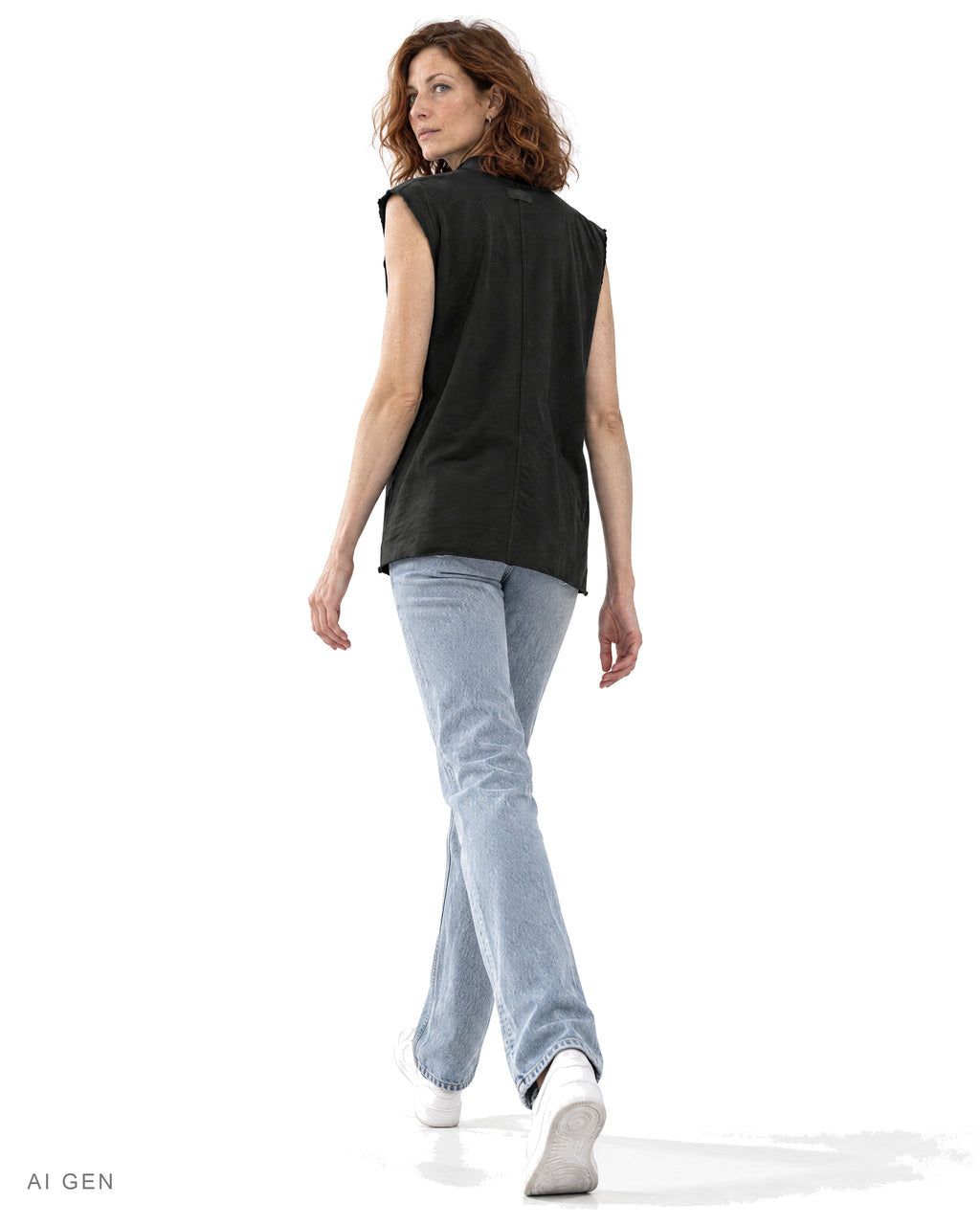 TECH PRIME – t-shirt smanicata nera a collo alto, indossata da una modella – vista posteriore