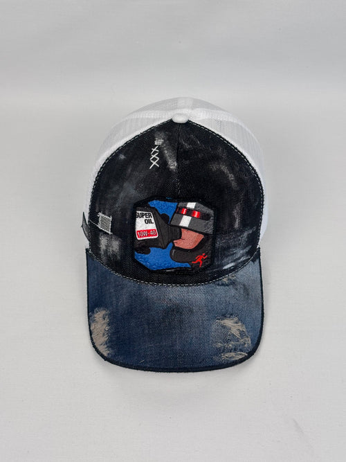 Cappellino trucker in denim 10W-40 fatto a mano in Italia — Pitt Conrad